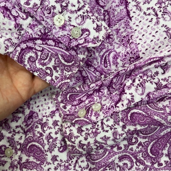 Etro Shirt Sz 40 Purple Button Down Paisley Print Cotton - Picture 10 of 14